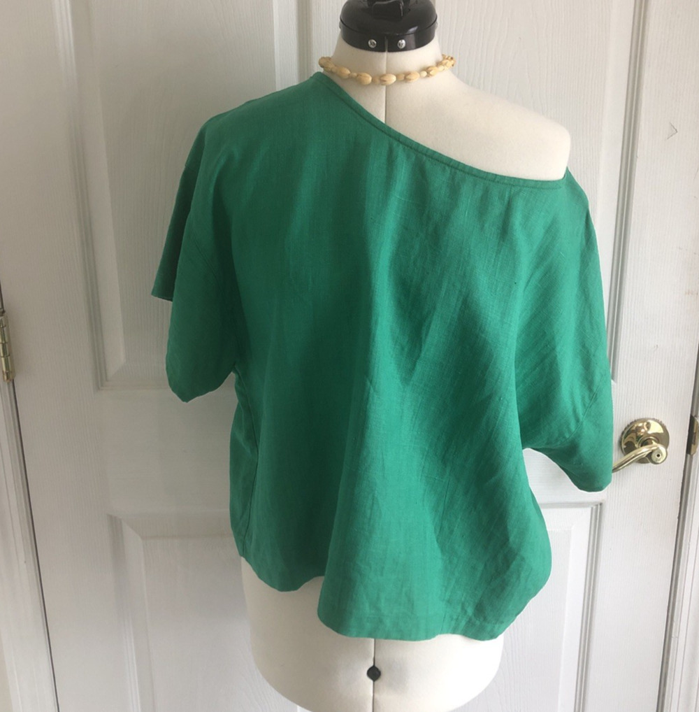Vtg womens 100% Linen sz XL Handkerchief top Boxy Cropped Coastal Lagenlook